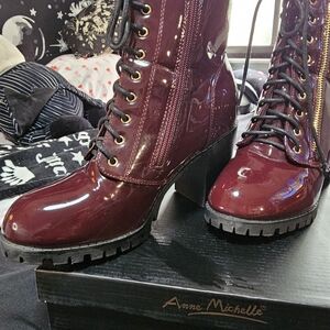 Anne Michelle Women's Burgundy Combat Boots